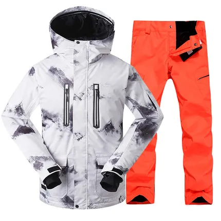 GSOU лыжный костюм Мужская зимняя ветрозащитная Теплая Лыжная куртка лыжные штаны для мужчин размер S-XL - Цвет: Оранжевый