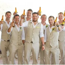 Изготовление под заказ праздничное платье длинные штаны/свадебные Смокинги для женихов Новинка Бежевый Модные мужские Штаны