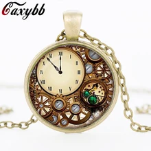 Steampunk clock glass dome pendant necklaces charms personality mechanical watches Pendant Choker Necklaces Jewelry FTC-N329