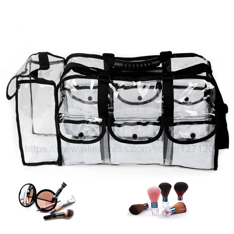 

Fashionable square transparent makeup Cosmetic storage travel Toiletry bag with shoulder strap and small side button tissue bags