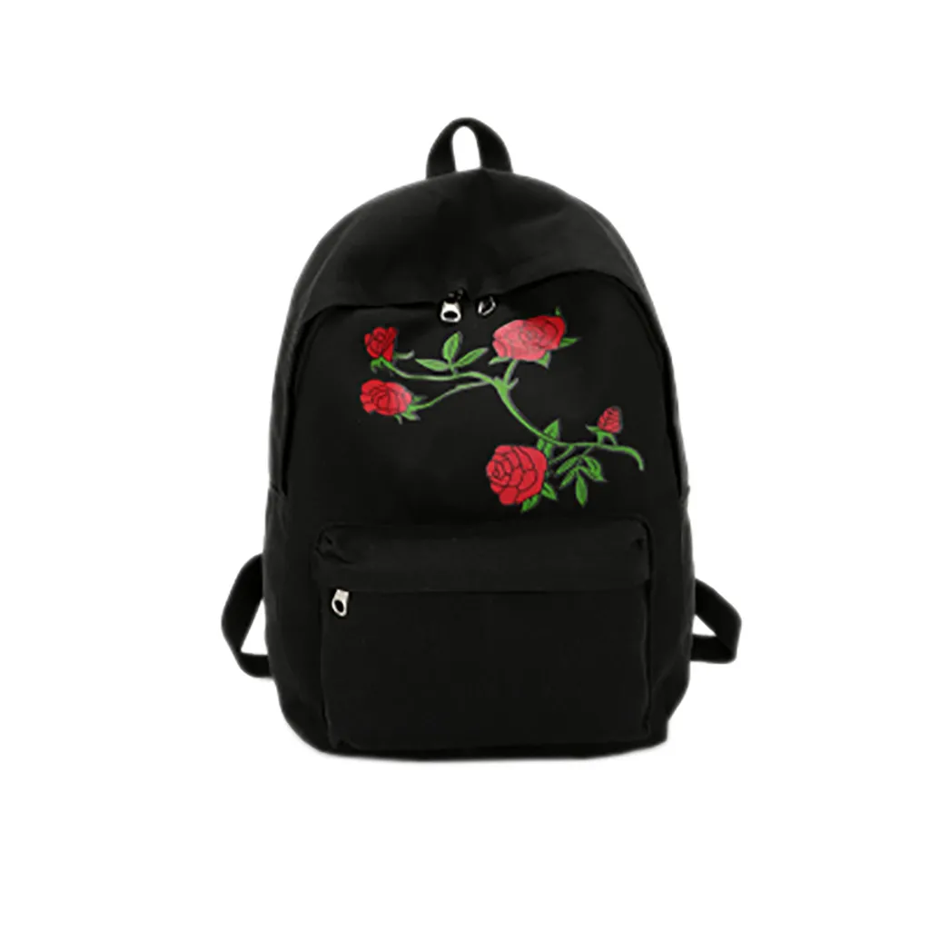 Школьная сумка с вышивкой розы для девочек-подростков, дорожная многофункциональная сумка-рюкзак с защитой от кражи, женская белая сумка на плечо, школьная сумка