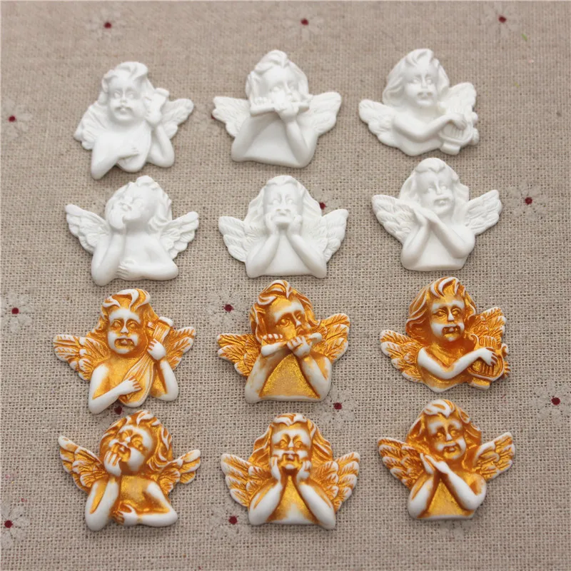 

10pcs Cute Resin White/Golden Angel Flatback Cabochons DIY Phone/Laptop Craft Decoration