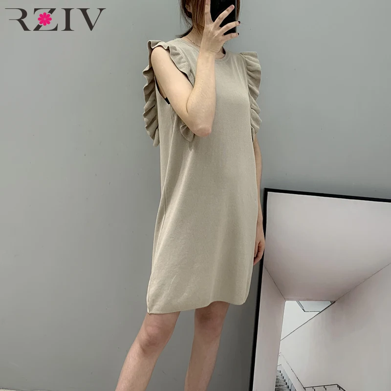 

RZIV Spring women's dress casual solid color ruffled decorative knit dress