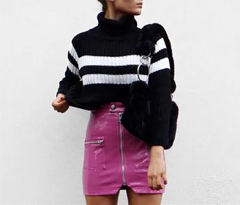 

Faldas Mujer Faldas 2020 Real None Solid Skirt Women's Free Shipping New Short Zipper Split Pocket High Waist Bag Hip Leather