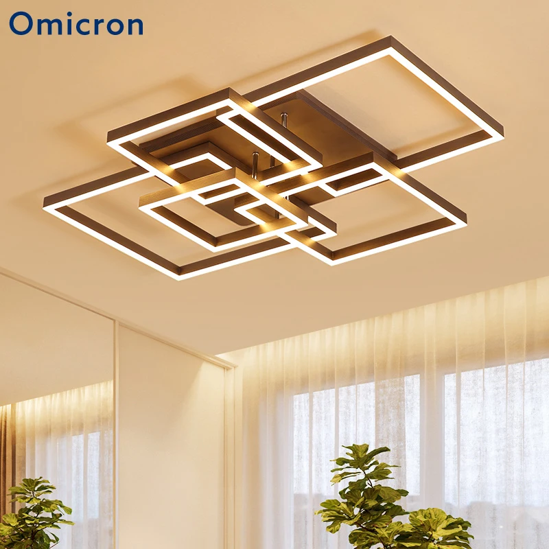 

Omicron Creative Modern LED Square Rings Ceiling Lights Coffee Aluminum Acrylic Body Lamp For Living Room Bedroom Lighting