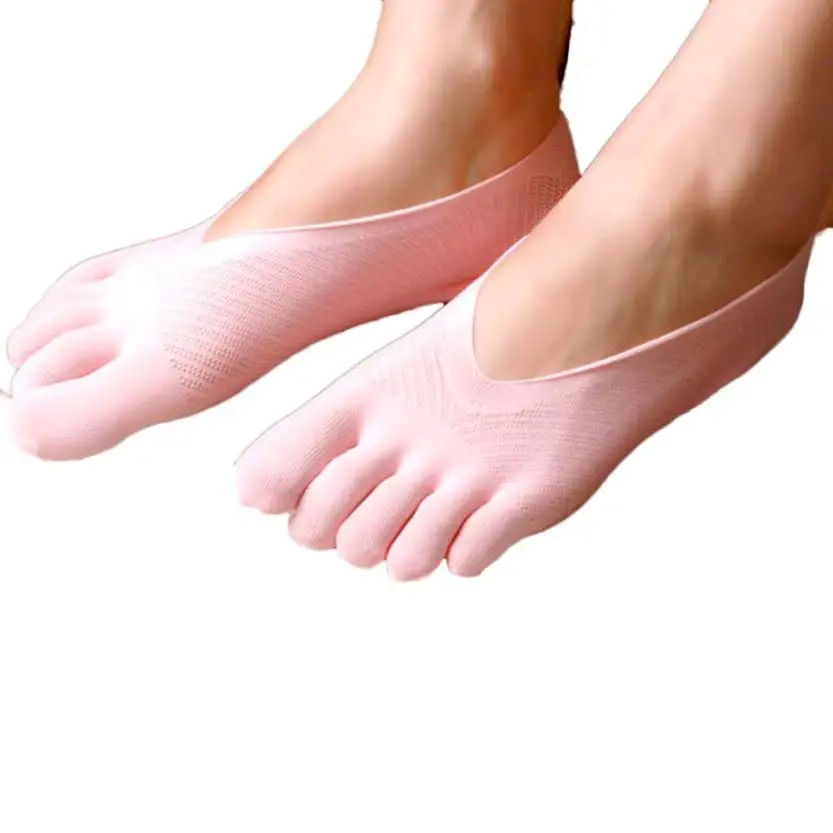 Модные летние тонкие носки с пальцами Тапочки женские невидимые носки пять пальцев носки Потрясающие - Цвет: Розовый