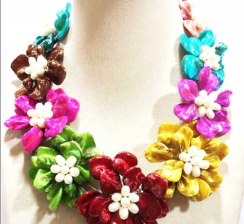 

FREE SHIPPING 00028 100% handmade multicolor shell white pearl flower NECKLACE