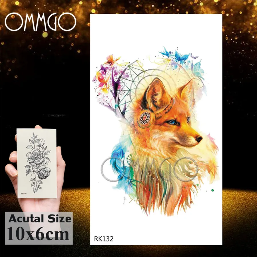 OMMGO акварель серьги Henna Mandala цветок временные татуировки для Для женщин с рисунком «розы» для девочек сексуальные татуировки Стикеры бабочка лиса в форме листа - Цвет: ORK132