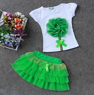 Г. Летний детский комплект одежды для девочек, футболка с цветочным узором+ платье хлопковые костюмы для маленьких девочек, комплект модной детской одежды для девочек - Цвет: Green