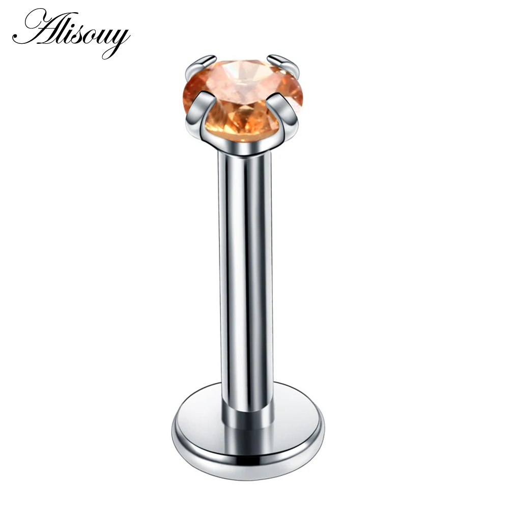 Alisouy 1Pc Steel Lip Rings Internal Thread Labret Piercing Helix Earrings Piercing Tragus Rings Bars Prong Crystal Body Jewelry 