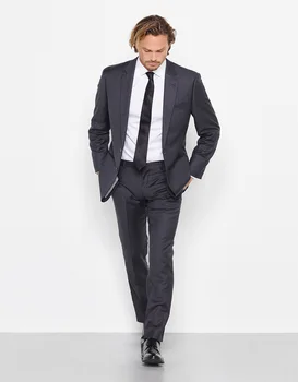 

New Arrival Dark Grey Man Suit Two Buttons Groom Tuxedos Grey Groomsmen Suits (Jacket+Pants+Vest)
