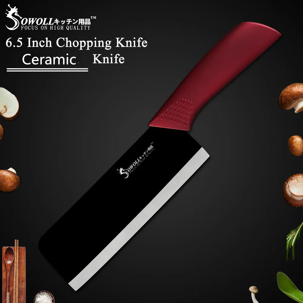 Sowoll Ceramic Knife 6.5" inch Kitchen Cleaver Knife ABS+TPR Handle