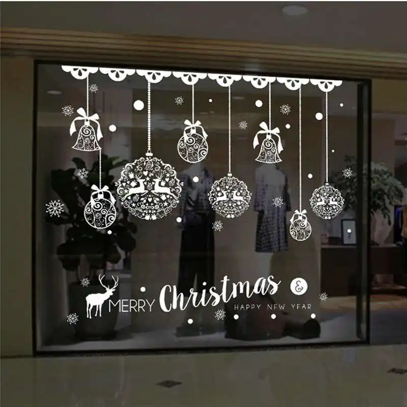  Christmas Shop Window Decoration Wall  Removable Stickers Christmas Bells Deer wall stickers bedroom #2o16 (1)