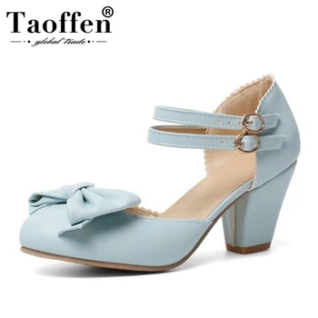 

TAOFFEN Size 32-48 Women Sandals Bowknot Buckle Strap Summer Shoes Women High Heel Paty Shoes Wedding Lady Office Daily Footwear