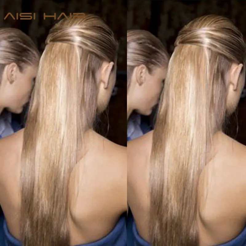 Long Blond hair Synthetic Clips in Hair Extensions Straight 22\