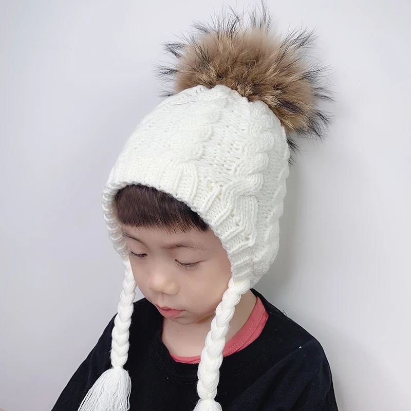 Детская шапочка детская с помпоном из натурального меха|Мужская Skullies & шапочки| |