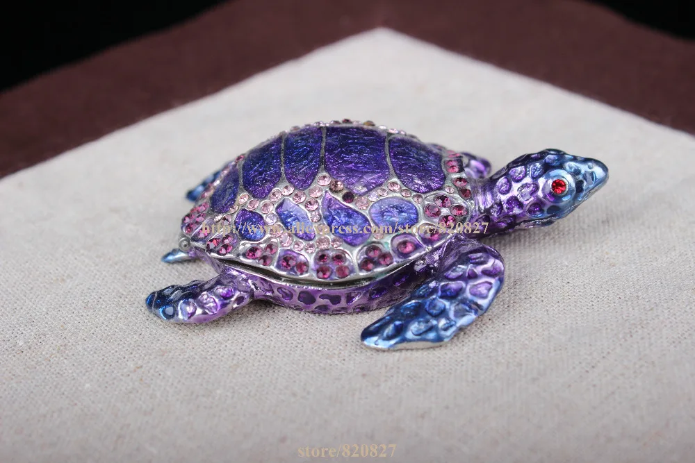 Blue Turtle Trinket Box Decorated Craft Turtle Keepsake Jewelry Box Small Metal Turtle Anmial Gifts
