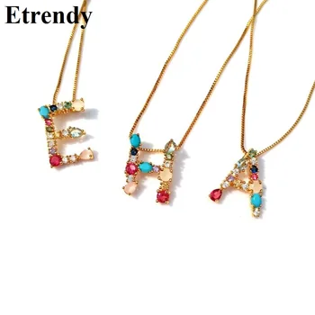 

2020 New Colorful Stone 26 Letter Necklace For Women Girls Gold Color Chain Alphabet Necklaces & Pendants Name Jewelry Bijoux