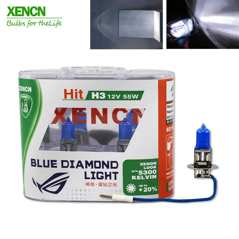 

XENCN H3 12V 55W 5300K Blue Diamond Light Car Bulb Halogen Auto Lamp for passat skoda golf lancer astra 30% More ligh 75M beam