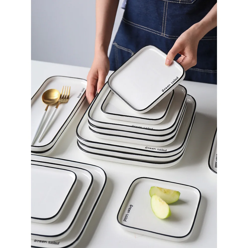 Керамические обеденные тарелки прямоугольные блюда и тарелки наборы домашнего использования креативная тарелка для стейка десерты блюдо для завтрака слова, буквы с принтом