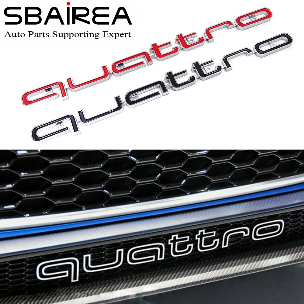 

Quattro Logo Emblem Badge 44x3cm Car 3D Stick ABS Quattro Stickers front grill Lower trim For Audi A4 A5 A6 A7 RS5 RS6 RS7 RS Q3