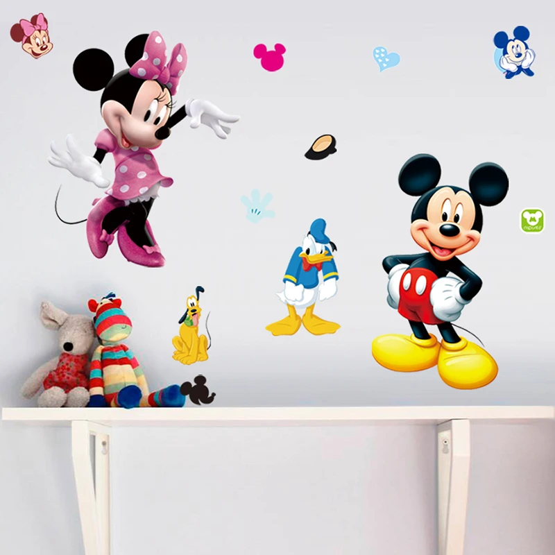 Disney Mickey Mouse Cartoon Wall Stickers For Nursery Kids Bedroom Decorations Home Decor Wall Art Comic Animals Mural Decals