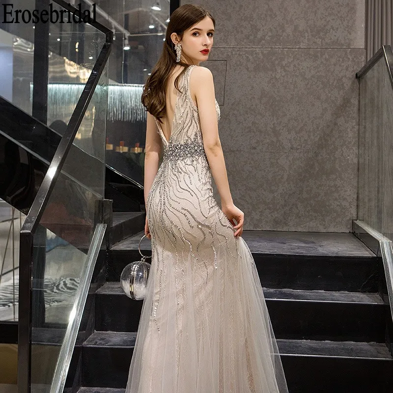 Mermaid Evening Dress Long 2019 Beaded Lace Formal Dresses Evening Gown for Women Elegant V Neck/Back 7 Colors robe soiree Mermaid Evening Dress Long 2019 Beaded Lace Formal Dresses Evening Gown for Women Elegant V Neck/Back 7 Colors robe soiree