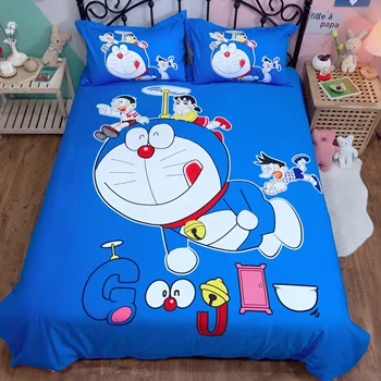 

Anime Bedding Set Doraemon Kids boys Pure cotton quilt cover twin queen king cute Duvet Cover flat Sheet students bedclothes