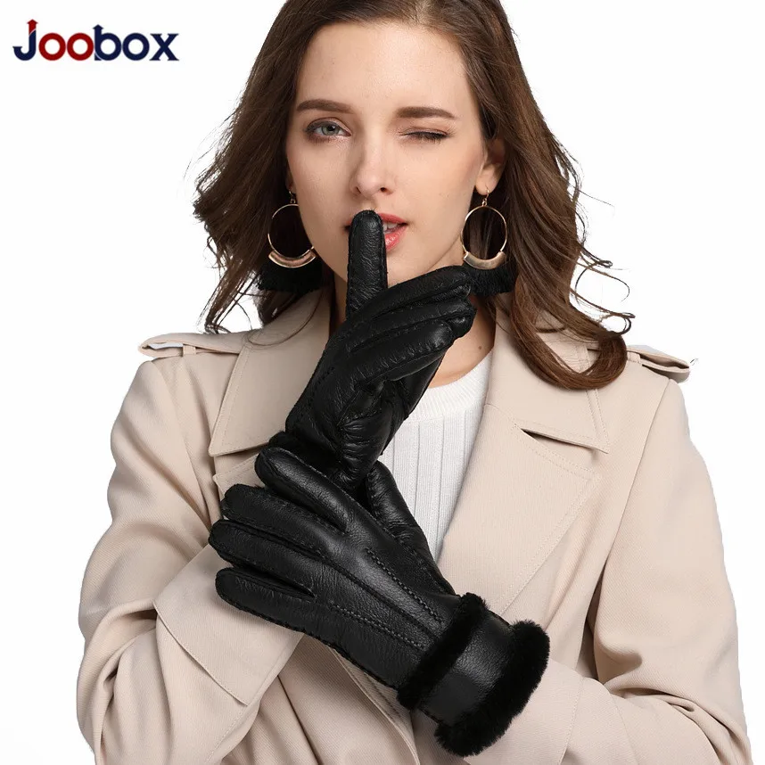 JOOBOX Women's Genuine Leather Gloves Black Classic Sheepskin Touch