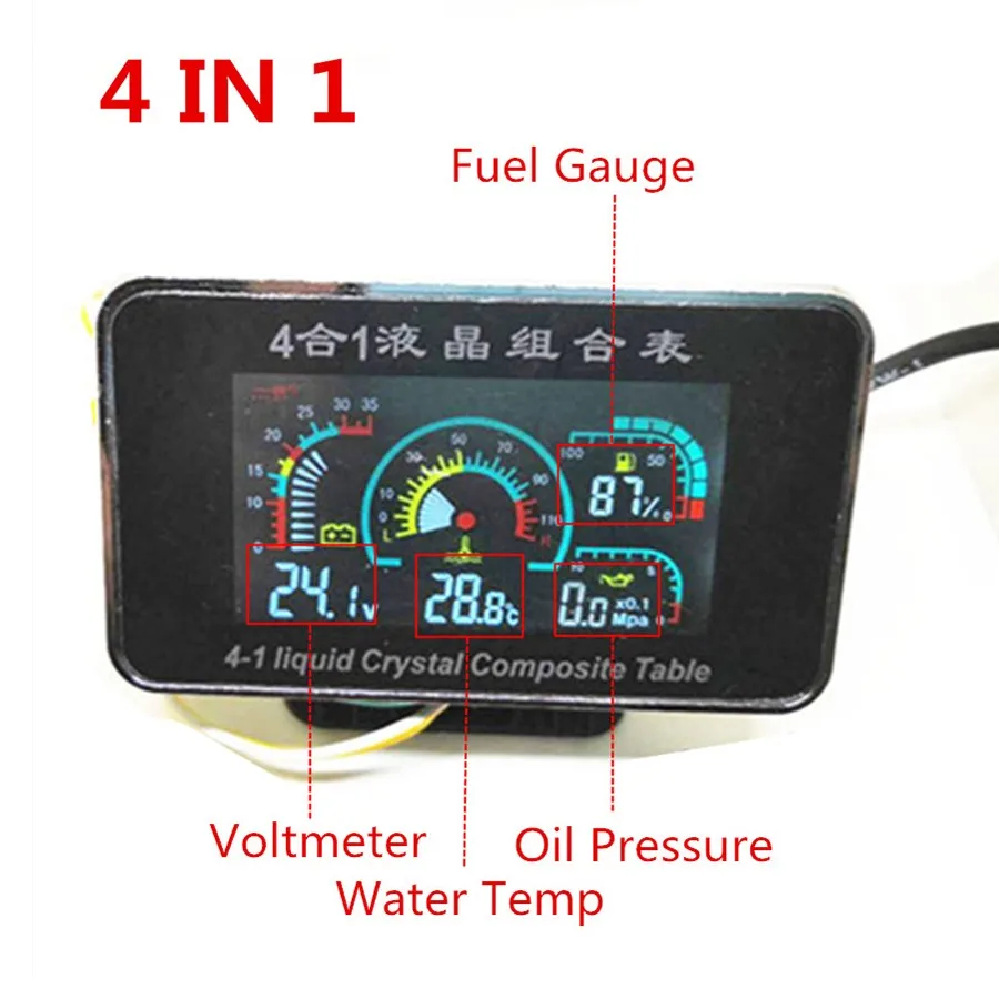 4 в 1 lcd 12 В/24 В экскаватор грузовик автомобиль масляный вольтметр давления вольт температура воды масляный датчик топлива с 10 мм датчик температуры