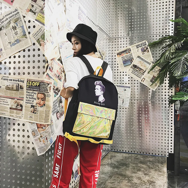 Menghuo Patchwork Women Backpack Laser Holographic Bag Mochila Feminino Silver Multicolor School Bags Leather Daypack Olografico (51)