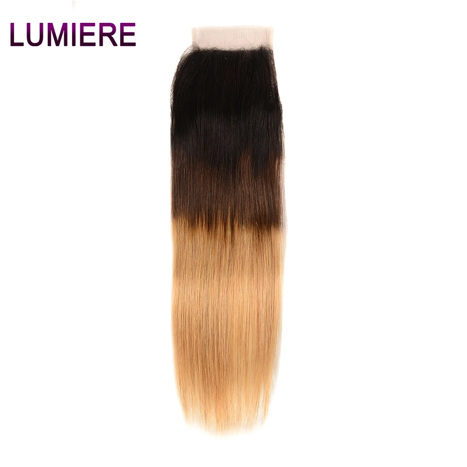 Lumiere Hair Ombre Peruvian Straight 4*4 Lace Closure Human Hair T1B/4/27 Non Remy Hair Closure baby hair 8-20 Inch 150% density