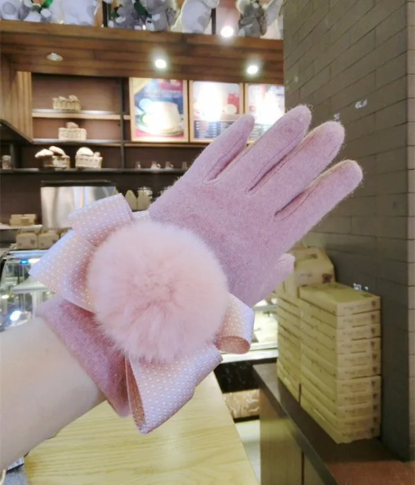 Новый корейский вариант сенсорный экран всеми пальцами лук большой шар прекрасный теплые женские весенние зимние перчатки варежки женский