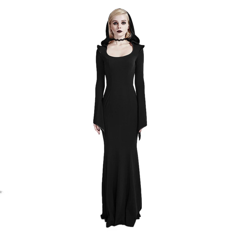 Gothic Black Bodycon Dress Vintage Bandage Women Long Sleeve Witch