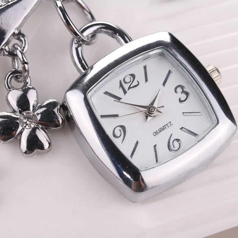 Susenstone Женская мода Любовь Стразы Цепочка Золото Серебро Браслет часы квадратный чехол для женщин элегантные часы Montre Femme#15