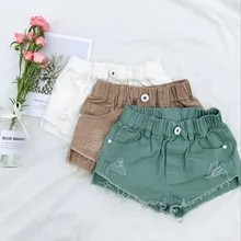 WNLEIGEL летняя одежда для девочек повседневные шорты дети Белый и зеленый цвета хаки отверстия Шорты детская повседневная универсальная детская одежда От 1 до 7 лет