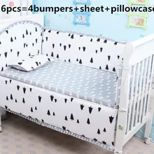 Продвижение! 6 шт. детские постельных принадлежностей шпаргалки комплект хлопок( бамперы+ лист