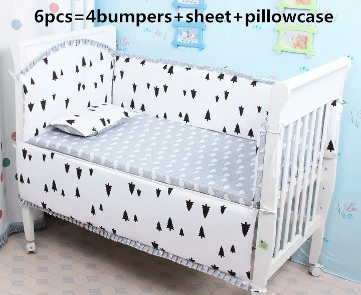 

Promotion! 6PCS Baby bedding sets Cot Set crib set 100% cotton (bumpers+sheet+pillow cover)