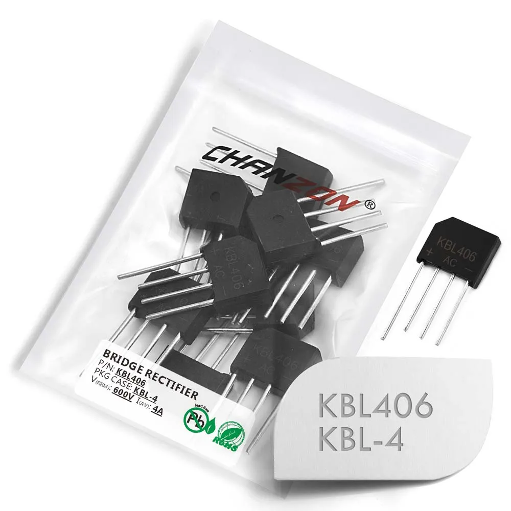 

10 Pcs KBL406 Bridge Rectifier Diode 4A 600V KBL-4 (SIP-4) Single Phase Full Wave 4 Amp 600 Volt Silicon kbl 406