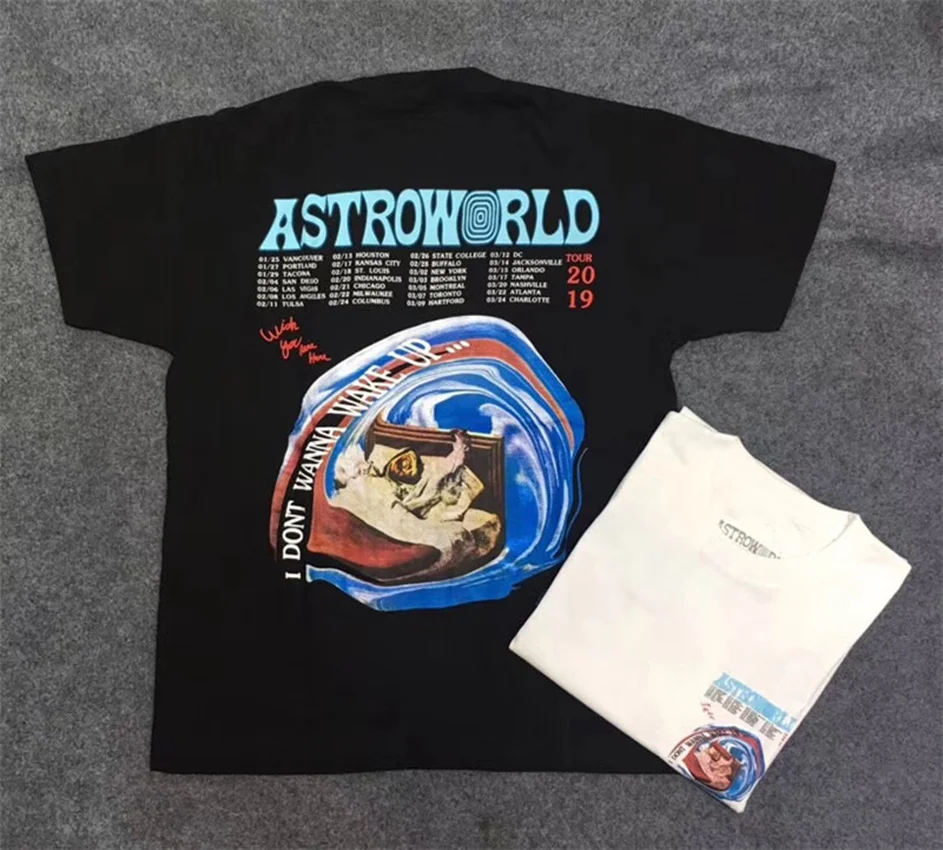 

2019 Travis Scott AstroWorld I Don't Want To Wake Up T shirt Men Women Top Tee ASTROWORLD T-shirts