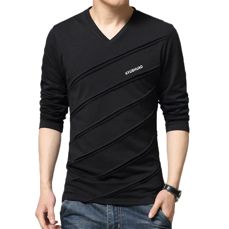 

Spring T Shirt Men Casual V Collar Long Sleeve T-shirt Men's Fashion Trend Autumn Tee Tops Mens Slim Fit Tshirt Brand Clothing