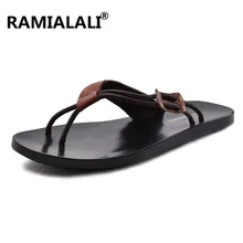 Ramialali/мужские кожаные шлепанцы; сандалии; мужская пляжная обувь из спилка; Вьетнамки без застежки; мужская повседневная обувь; Летняя обувь
