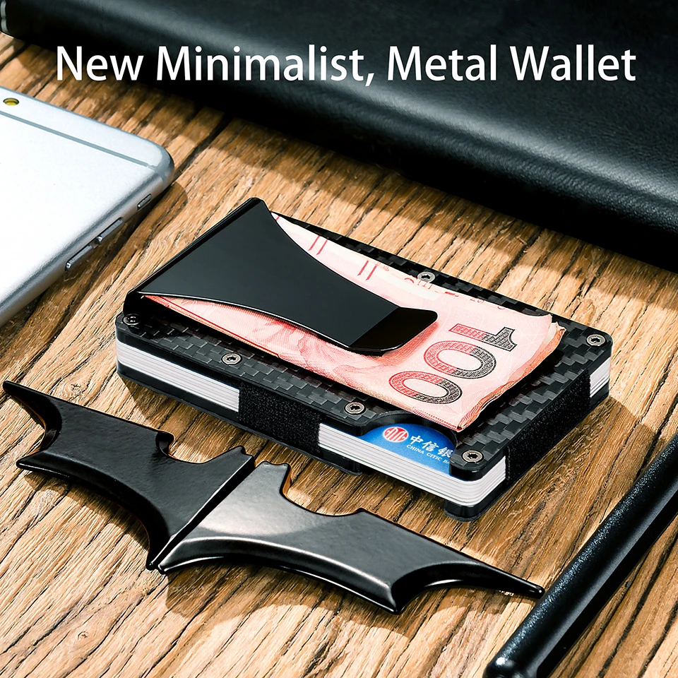 NewBring Настоящее углеродное волокно мини Кредитная карта ID держатель с RFID Анти-Вор компактный кошелек для карт