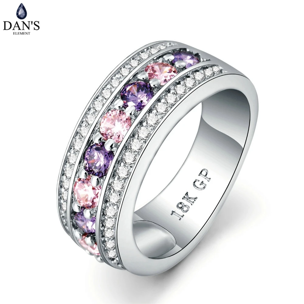 

DAN'S ELEMENT Fashion Cocktail Party Rings For Women Purple Crystals Bijoux Cubic Zirconia Ring jewelry Chirstmas Gift DER585