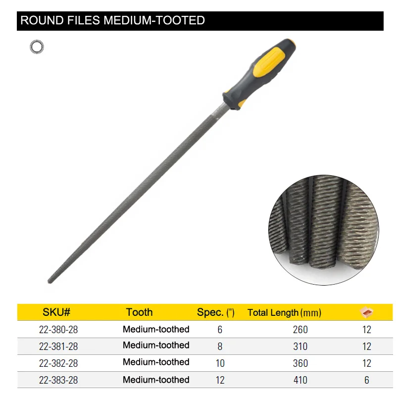 22-380 medium-toothed round files size