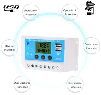 

30A 12V 24V LCD Solar Charge Controller for Solar Panel lithium Battery lifepo4 Lamp LED Lighting USB output protection LCD time