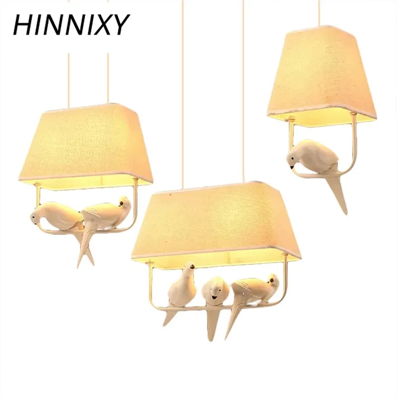 

Hinnixy Novelty Bird Chandeliers E27 Art Lustre Pendant Lamp Square Beige Cloth lights For Living Room Bedroom Indoor Decoration