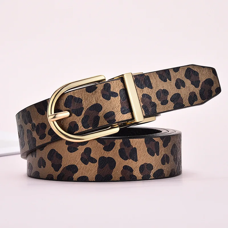 Women's Strap Casual All-match Women Brief Pu Leather Belt Women Strap Leopard Print Belts Top Quality Jeans Belt - Цвет: Golden