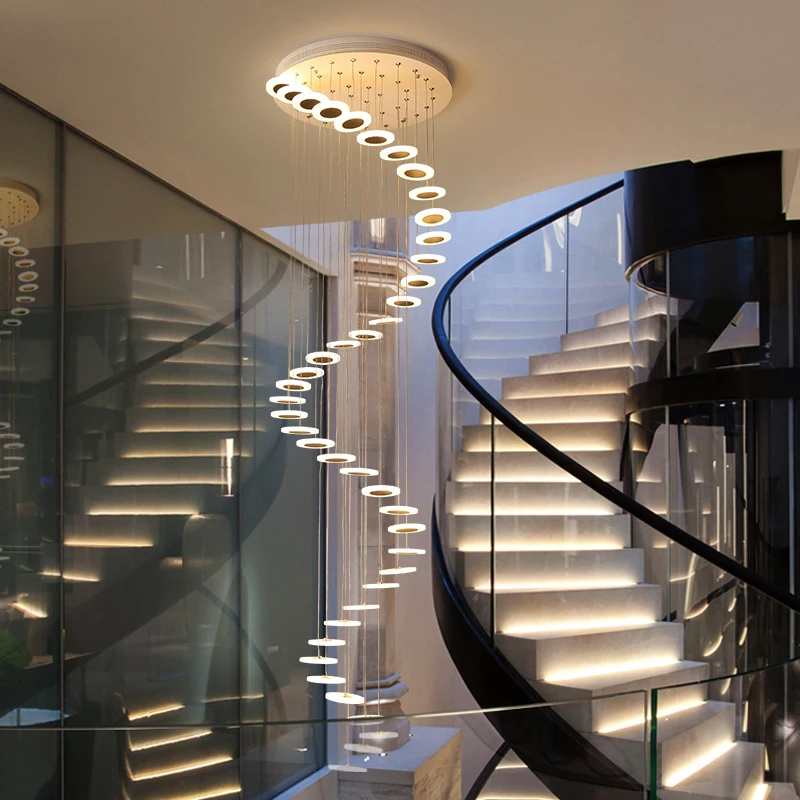 Современные акриловые двойную спираль люстры светодиодный длинная лестница светодиодные люстры лестницы лампы освещения блочный дом освещение