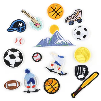 

100pcs Basketball Baseball Football Patches Embroidered Patch Cartoon Iron On Stickers for Clothes DIY Appliques